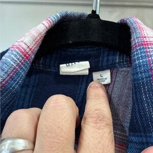 GAP Women's Plaid Button-Down Shirt in Blue, Pink and White